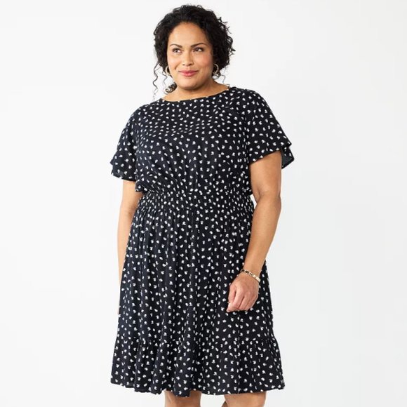 Croft & Barrow Flutter Sleeve Dress Plus 2X Rayon Black Floral Flutter Sleeves - Picture 4 of 5